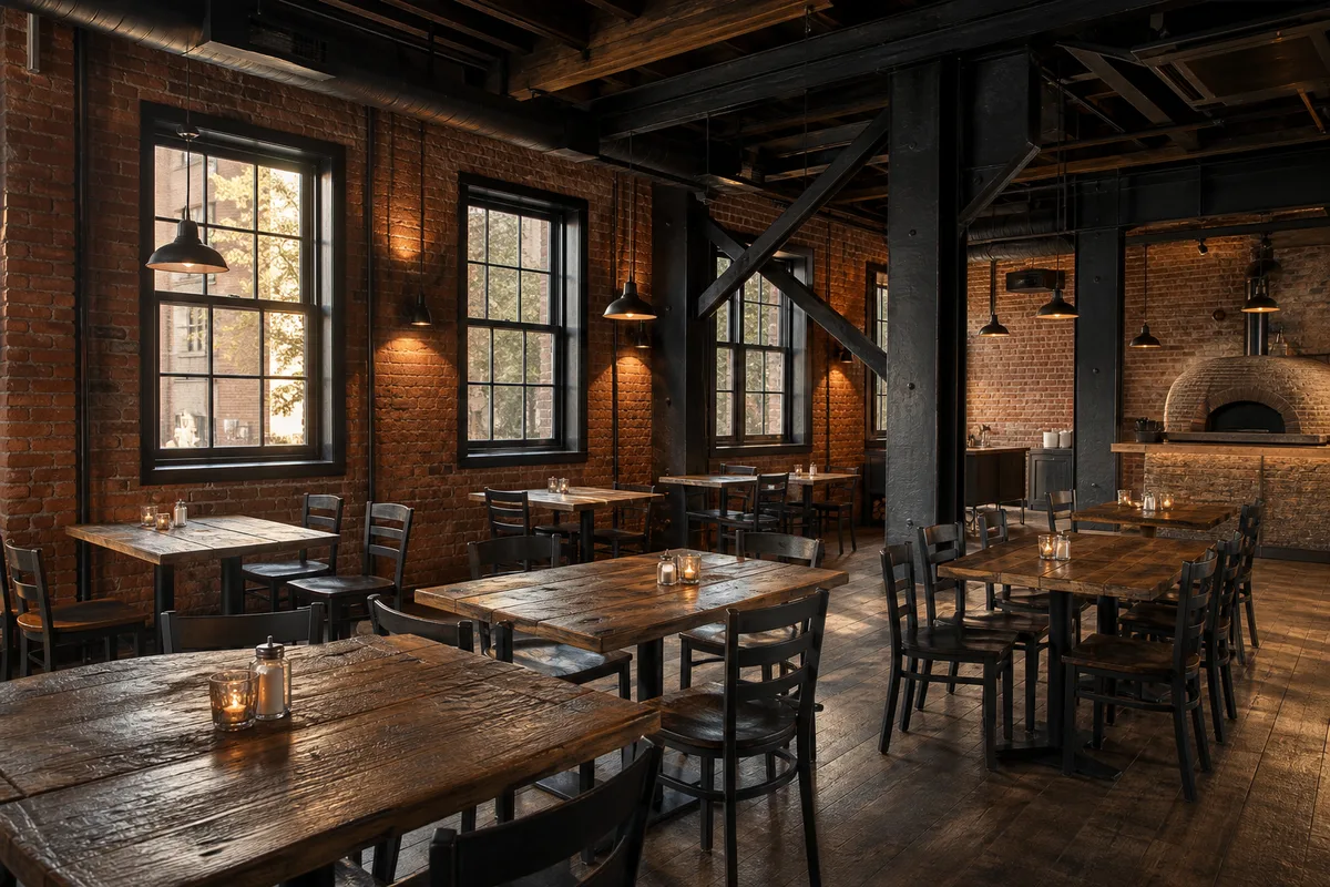 Le style industriel dans une pizzeria : matériaux et déco